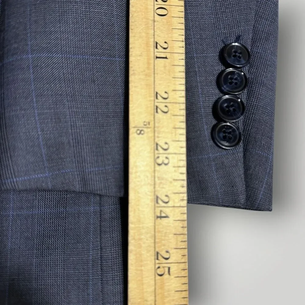 PETER MILLAR Mens Blazer Sport Coat Two Button Suit Jacket Wool Plaid 46R Navy
